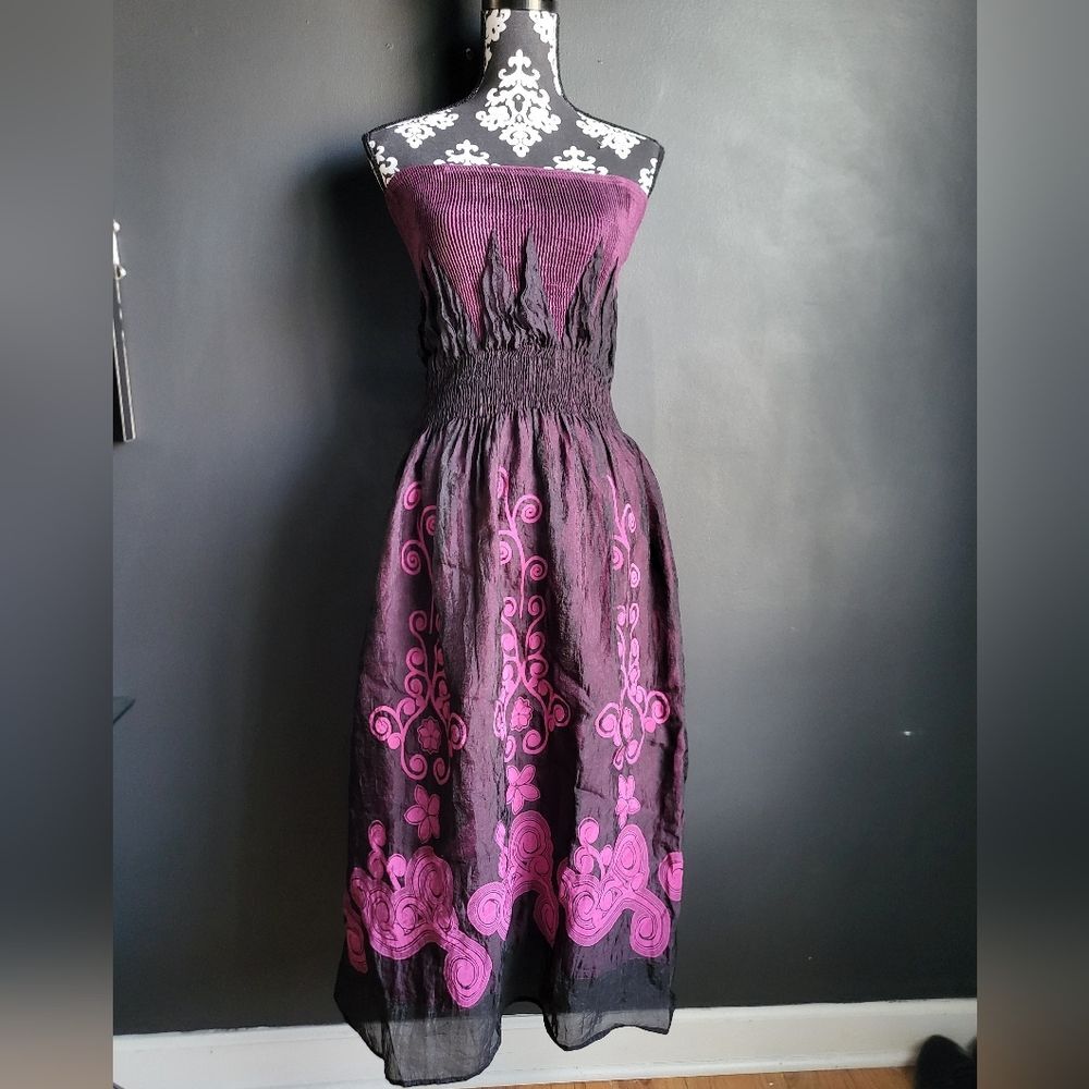 Lapis Smocked Tube Dress Skirt One Size Purple Black Fairy Grunge Witchy